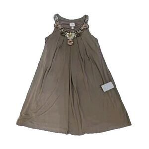 New Suzi Chin Maggy Boutique Taupe Sleeveless Embellished Shift Dress SZ 14 Bead